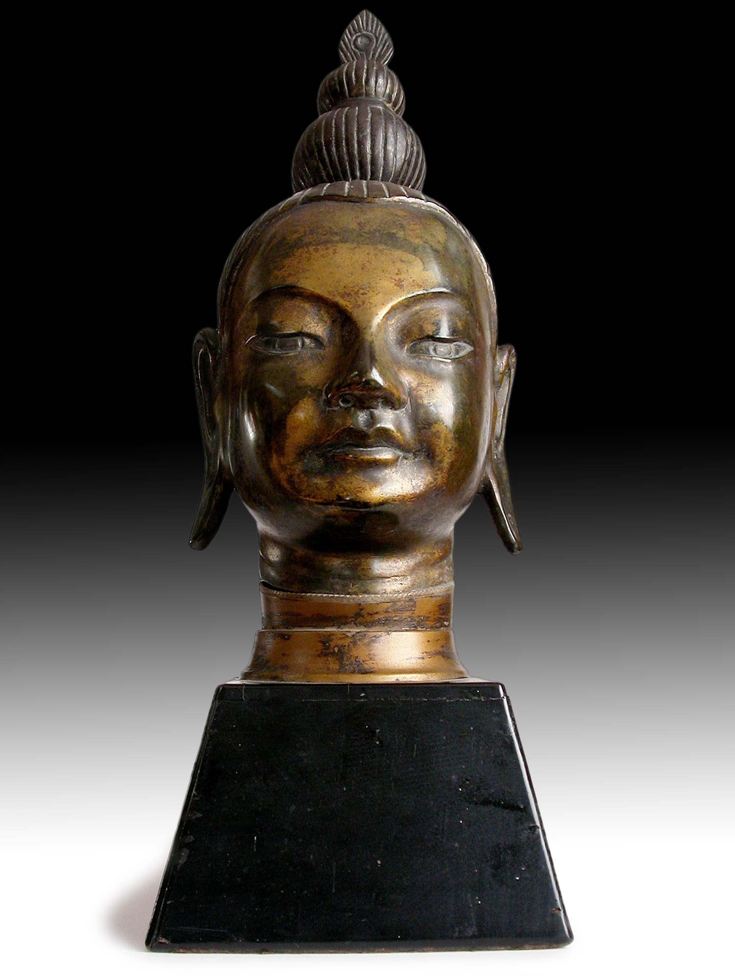 Vintage Southeast Asian Bronze Siddhartha Gautama Shakyamuni Buddha Head Statue