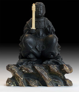 18th Century Japanese Edo Wood Bodhisattva Manjushri Monju Bosatsu Statue 文殊菩薩