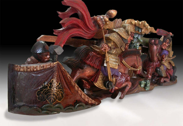 Vintage Japanese Carved Toyotomi Hideyoshi Samurai Battle Wood Statue 豊臣 秀吉
