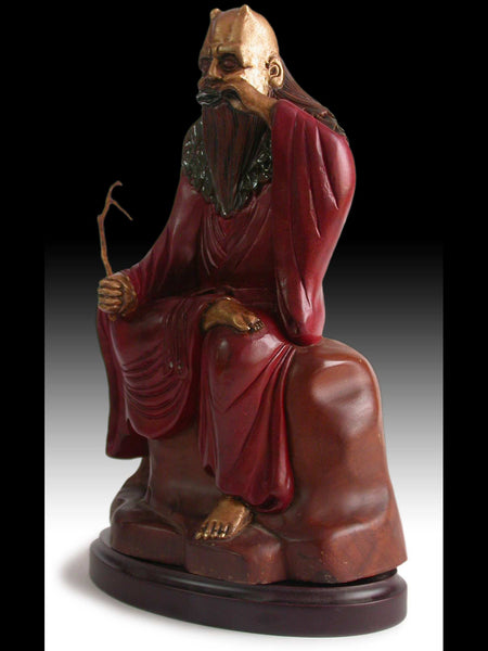 Vintage Japanese Carved Shennong God of Agriculture Herbal Medicine Wood Deity 神農