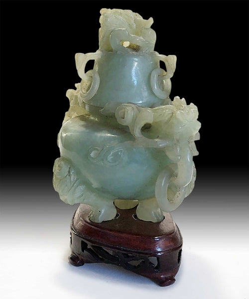 Vintage Hand Carved Natural Translucent Nephrite Serpentine Xiu Jade 岫玉 Tripod Censer