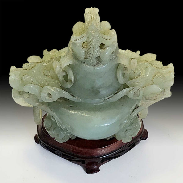 Vintage Hand Carved Natural Translucent Nephrite Serpentine Xiu Jade 岫玉 Tripod Censer