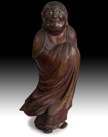 Antique Japanese Carved Wood Bodhidharma Daruma Darmo Zen Master Statue 达摩禪師
