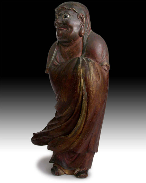 Antique Japanese Carved Wood Bodhidharma Daruma Darmo Zen Master Statue 达摩禪師
