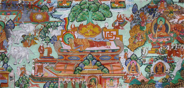 Antique Tibetan Life Story of Buddha Shakyamuni Consecrated Thangka Scroll Painting 釋迦牟尼佛