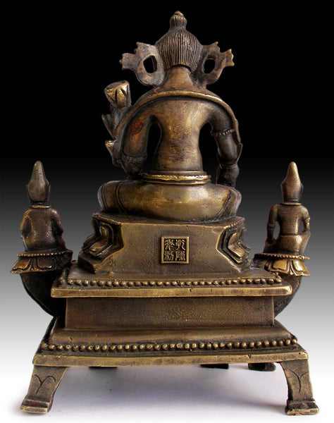 Longevity White Tara Goddess Vintage Chinese Trinity Bronze Shrine Qing Dynasty Mark 多羅菩薩