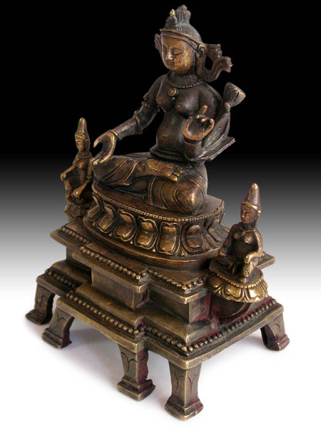 Longevity White Tara Goddess Vintage Chinese Trinity Bronze Shrine Qing Dynasty Mark 多羅菩薩