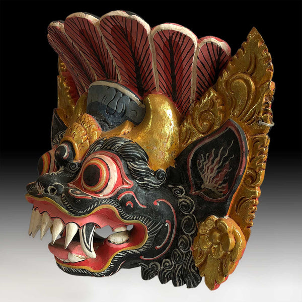 Vintage Indonesian Bali Painted Queen Rangda Guardian Barong Wood Mask Carving