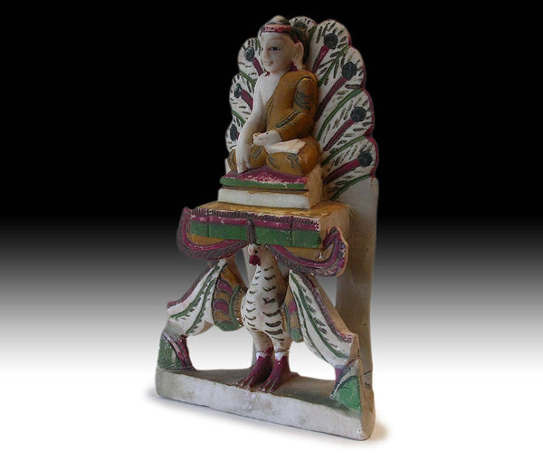 19th Century Burmese Amitabha Buddha On Peacock Marble Stone Shrine