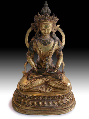 Vintage Chinese Gilt Bronze Amitayus Buddha of Infinite Life Statue 無量壽佛