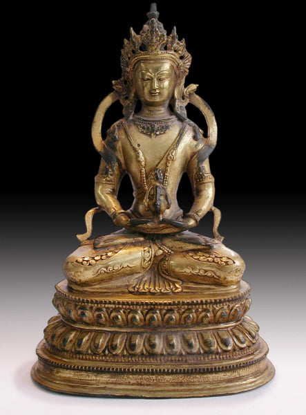 Vintage Chinese Gilt Bronze Amitayus Buddha of Infinite Life Statue 無量壽佛