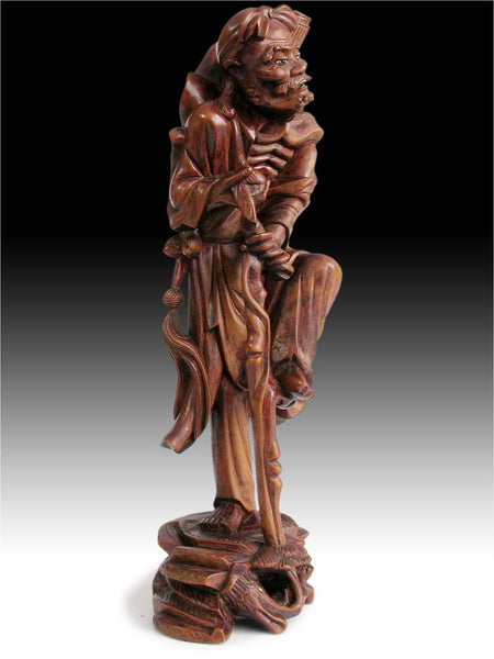 Antique Chinese Carved Boxwood Taoist Eight Immortal Li Tieh Kuai Statue 神旅八仙李鐵拐