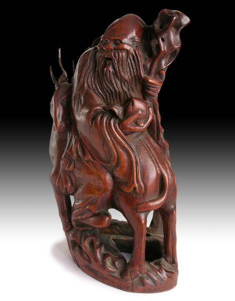 19th Century Chinese Luohan Taoist Star God of Longevity Shouxing Bamboo Carving 壽星公