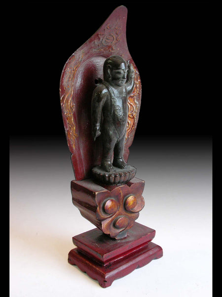 Baby Buddha Siddhartha Antique Chinese Carved Lacquered Wood Shrine Statue 12"H 寶貝佛
