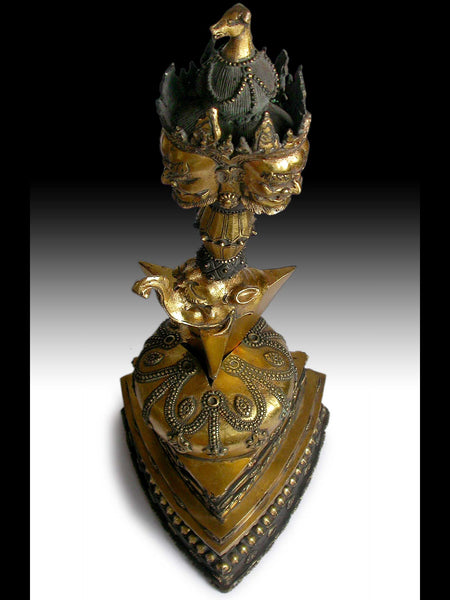 Lg 22 in. Antique Sino Tibetan Gold Gilt Bronze Hayagriva Buddha Phurba Ritual Dagger