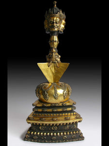Lg 22 in. Antique Sino Tibetan Gold Gilt Bronze Hayagriva Buddha Phurba Ritual Dagger