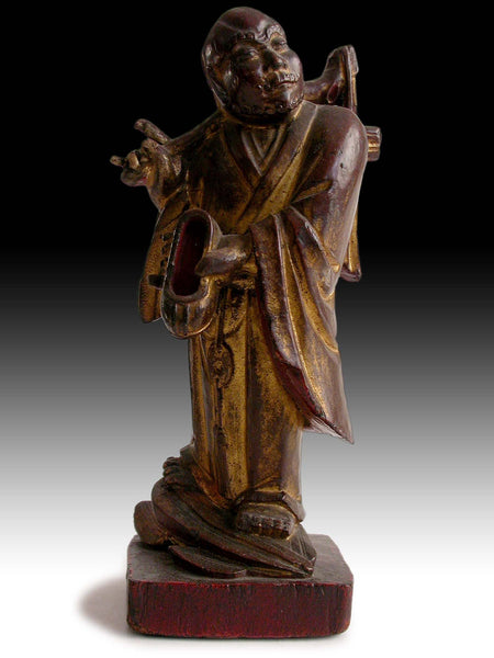 Bodhidharma Da Mo Buddha Statue / Antique Chinese Qing Lacquered Wood Carving 達摩禪師