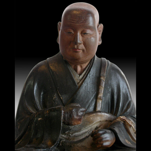 Zen Master Shinran Shonin Jodo Shinshu Meiji Hollow-Blocks Wood Shrine Statue