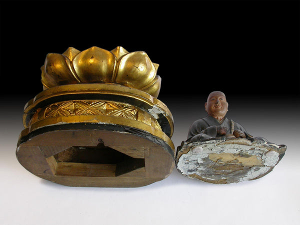 Zen Master Shinran Shonin Jodo Shinshu Meiji Hollow-Blocks Wood Shrine Statue