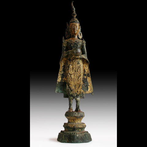 Gilt Bronze Rattanakosin Ayutthaya Buddha 19th Century Siam Antique 15”H