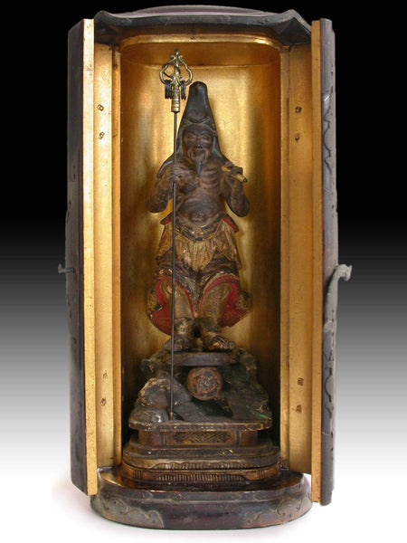 En no Gyoja 役行者 Ascetic Bosatsu 19th Century Japanese Carved Butsudan Zushi Shrine