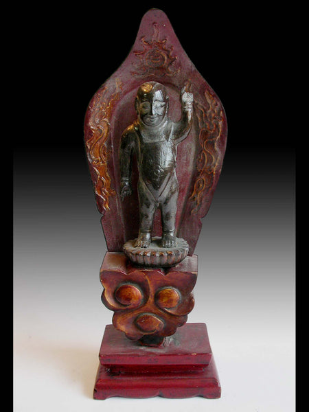 Baby Buddha Siddhartha Antique Chinese Carved Lacquered Wood Shrine Statue 12"H 寶貝佛