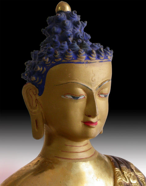 Gilt Bronze Gautama Calling Earth Witness Vintage Nepalese Enlightenment Buddha Statue 佛