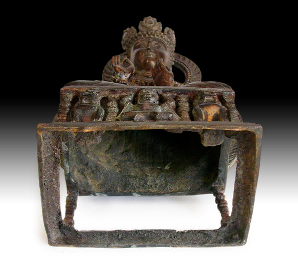 Antique Maitreya Buddha Guardian Lion Shrine Southeast Asian Bronze Statue 彌勒菩薩