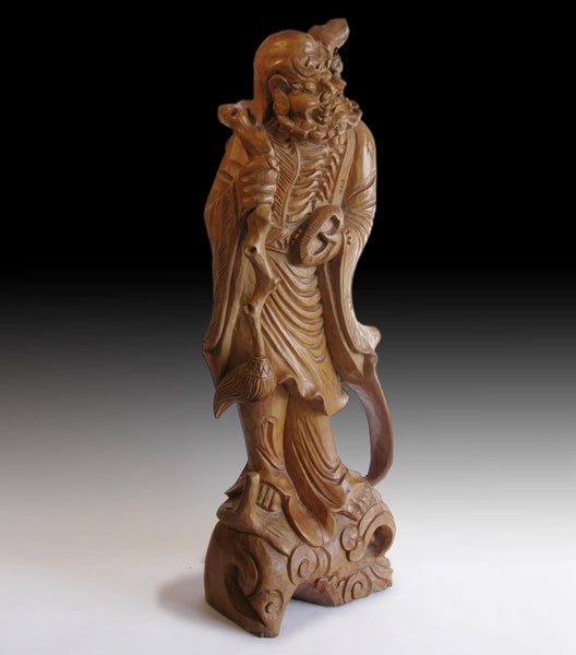 Lg Bodhidharma Daruma Buddha Vintage Chinese Carved Da Mo Elm wood Statue 菩提達磨