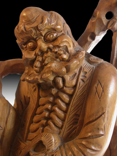 Lg Bodhidharma Daruma Buddha Vintage Chinese Carved Da Mo Elm wood Statue 菩提達磨
