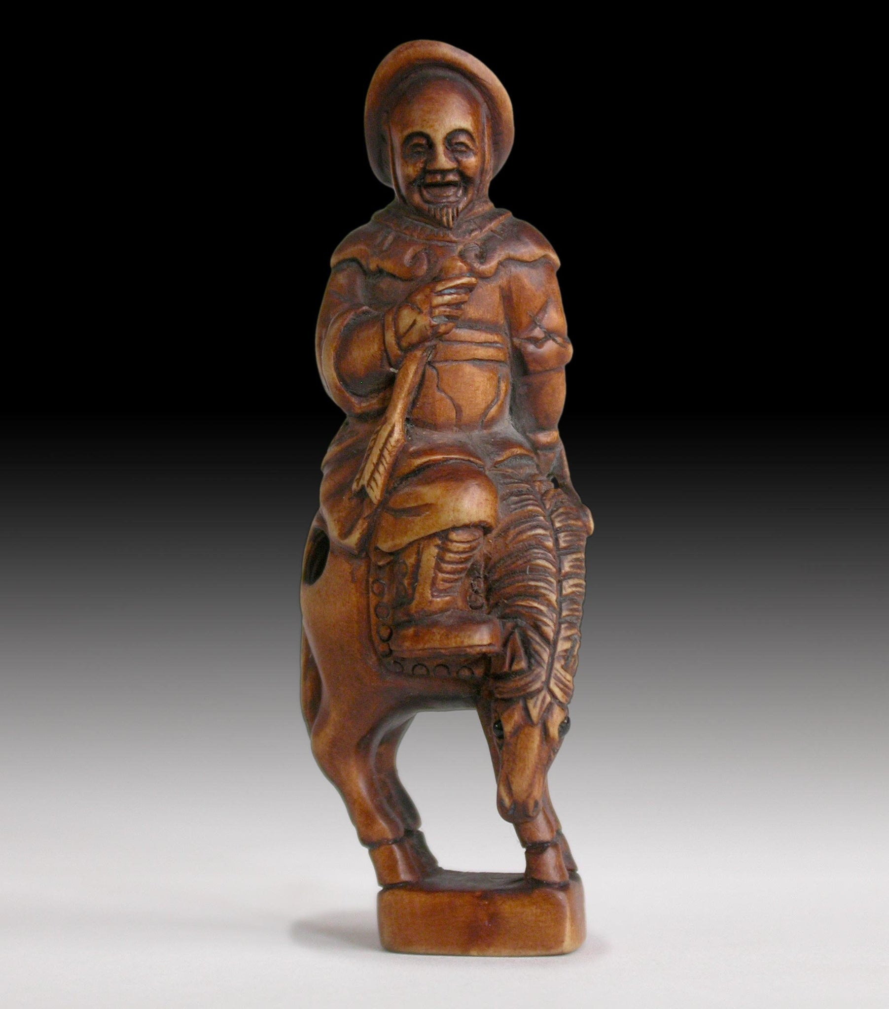 Mongolian Archer Netsuke Signed Shozan Vintage Japanese Carved Matsu Boxwood Sagemono 松山