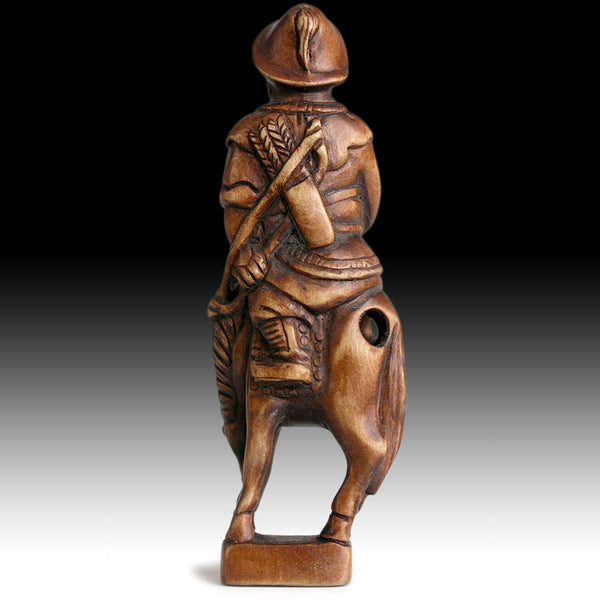 Mongolian Archer Netsuke Signed Shozan Vintage Japanese Carved Matsu Boxwood Sagemono 松山