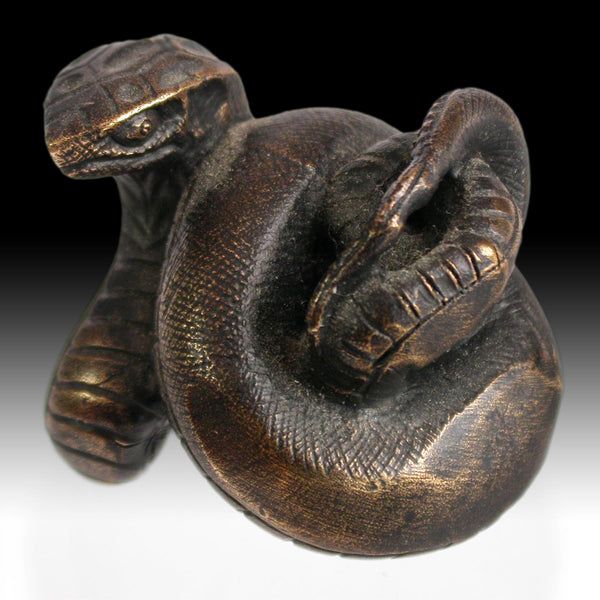 Bronze Zodiac Snake Netsuke Antique Japanese Sagemono Signed Hiroaki 廣明