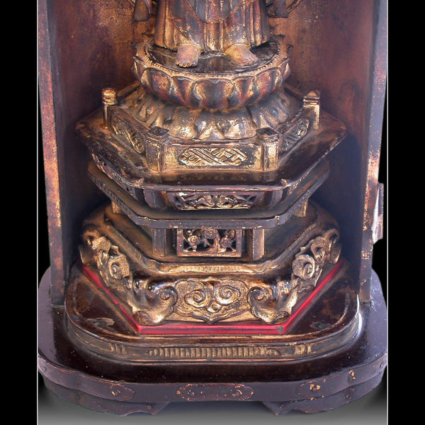 Edo Amida Nyorai Amitabha 19th Century Antique Wood Buddha Butsudan Zushi Shrine 阿彌陀佛