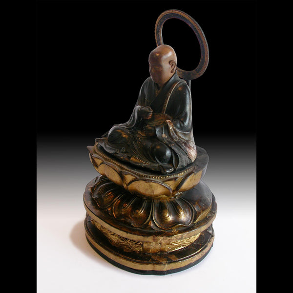 Zen Master Shinran Shonin Jodo Shinshu Meiji Hollow-Blocks Wood Shrine Statue