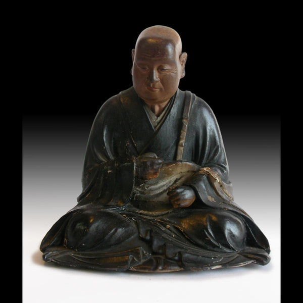 Zen Master Shinran Shonin Jodo Shinshu Meiji Hollow-Blocks Wood Shrine Statue