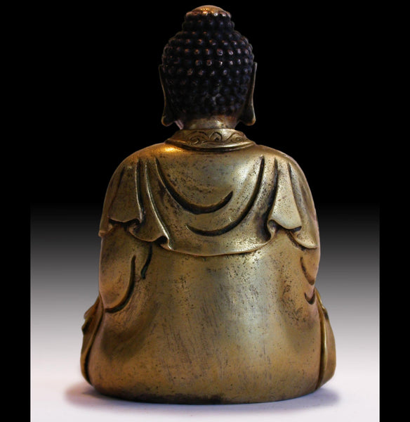 Gold Gilded Shakyamuni Buddha Teaching Charity Antique Chinese Small Bronze Statue  遼青銅鎏金釋迦牟尼佛