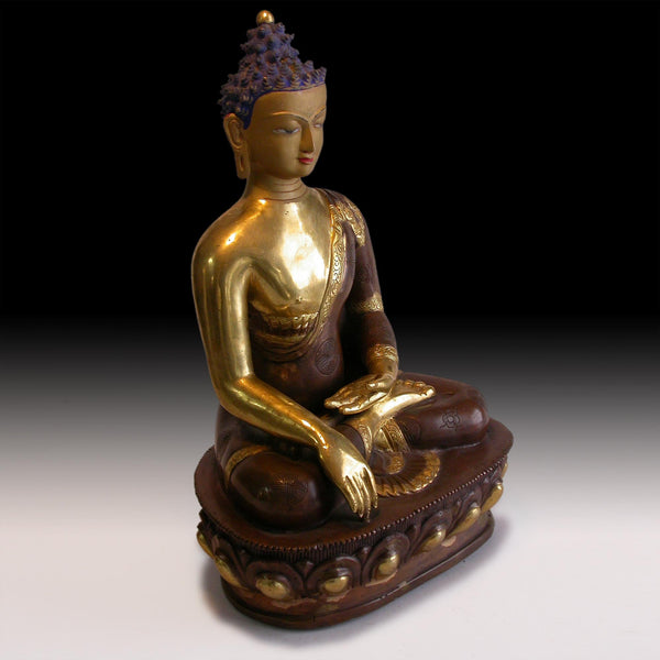 Gilt Bronze Gautama Calling Earth Witness Vintage Nepalese Enlightenment Buddha Statue 佛