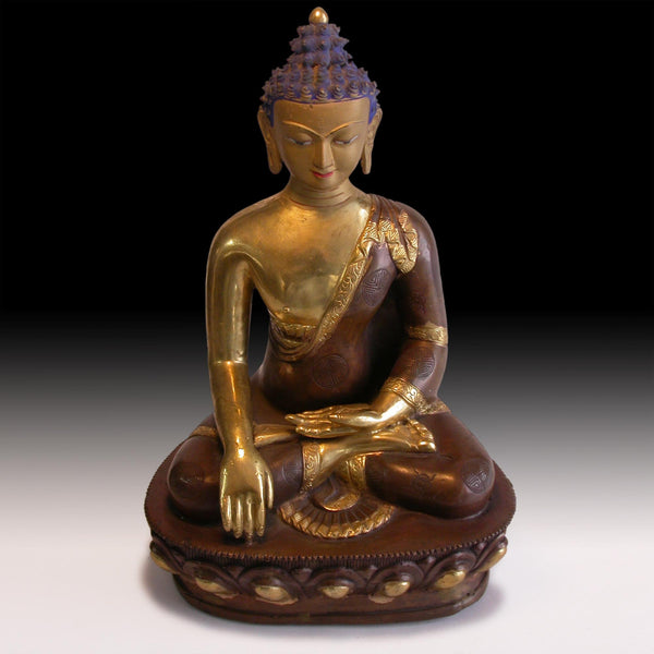 Gilt Bronze Gautama Calling Earth Witness Vintage Nepalese Enlightenment Buddha Statue 佛