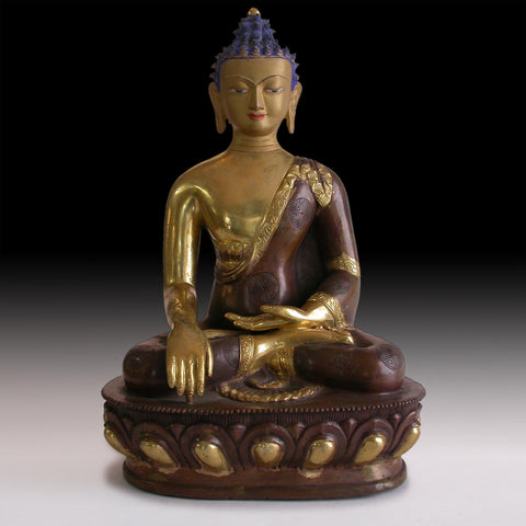 Gilt Bronze Gautama Calling Earth Witness Vintage Nepalese Enlightenment Buddha Statue 佛