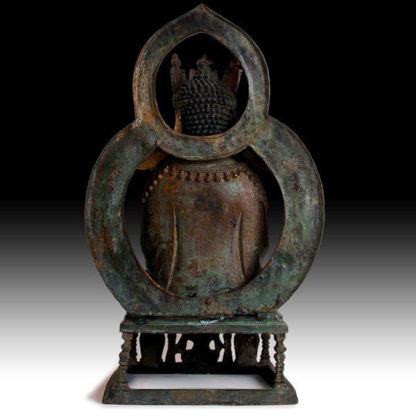 Antique Maitreya Buddha Guardian Lion Shrine Southeast Asian Bronze Statue 彌勒菩薩