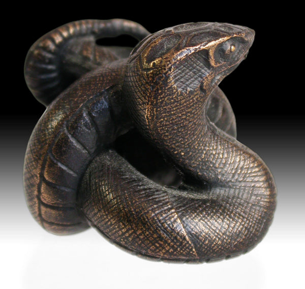 Bronze Zodiac Snake Netsuke Antique Japanese Sagemono Signed Hiroaki 廣明