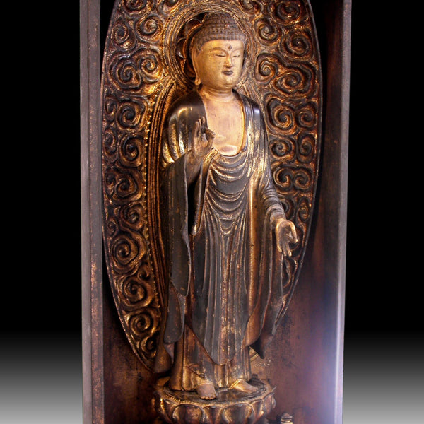 Edo Amida Nyorai Amitabha 19th Century Antique Wood Buddha Butsudan Zushi Shrine 阿彌陀佛