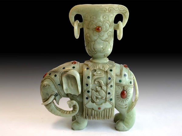 Nephrite Jade Sacred Elephant Libation Cup Antique Chinese Jadeite Stone Carving 奠瓚玉象