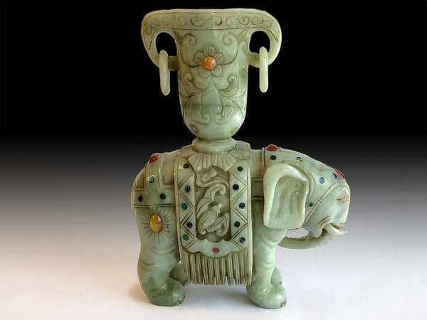 Nephrite Jade Sacred Elephant Libation Cup Antique Chinese Jadeite Stone Carving 奠瓚玉象