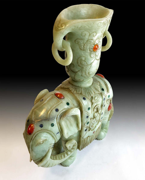 Nephrite Jade Sacred Elephant Libation Cup Antique Chinese Jadeite Stone Carving 奠瓚玉象