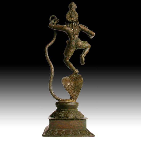 Krishna Dancing On Kaliya Nag Serpent Vintage Chola Style Hindu Bronze 18”H