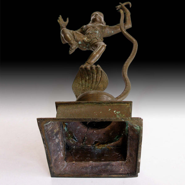 Krishna Dancing On Kaliya Nag Serpent Vintage Chola Style Hindu Bronze 18”H