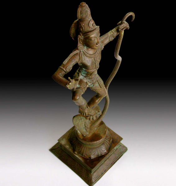 Krishna Dancing On Kaliya Nag Serpent Vintage Chola Style Hindu Bronze 18”H