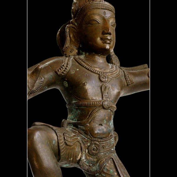 Krishna Dancing On Kaliya Nag Serpent Vintage Chola Style Hindu Bronze 18”H
